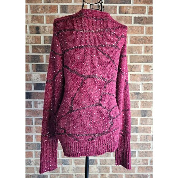 SIMPLY VERA Sweater VERA WANG Burgundy Red Sequine Metalic size Medium - Picture 4 of 8